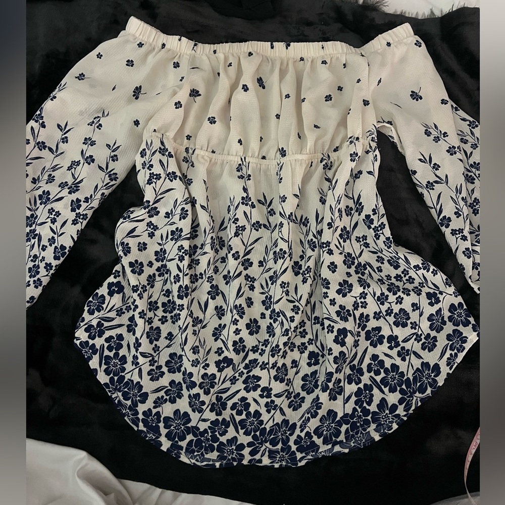 Haute Monde Blue Floral Off-Shoulder Blouse